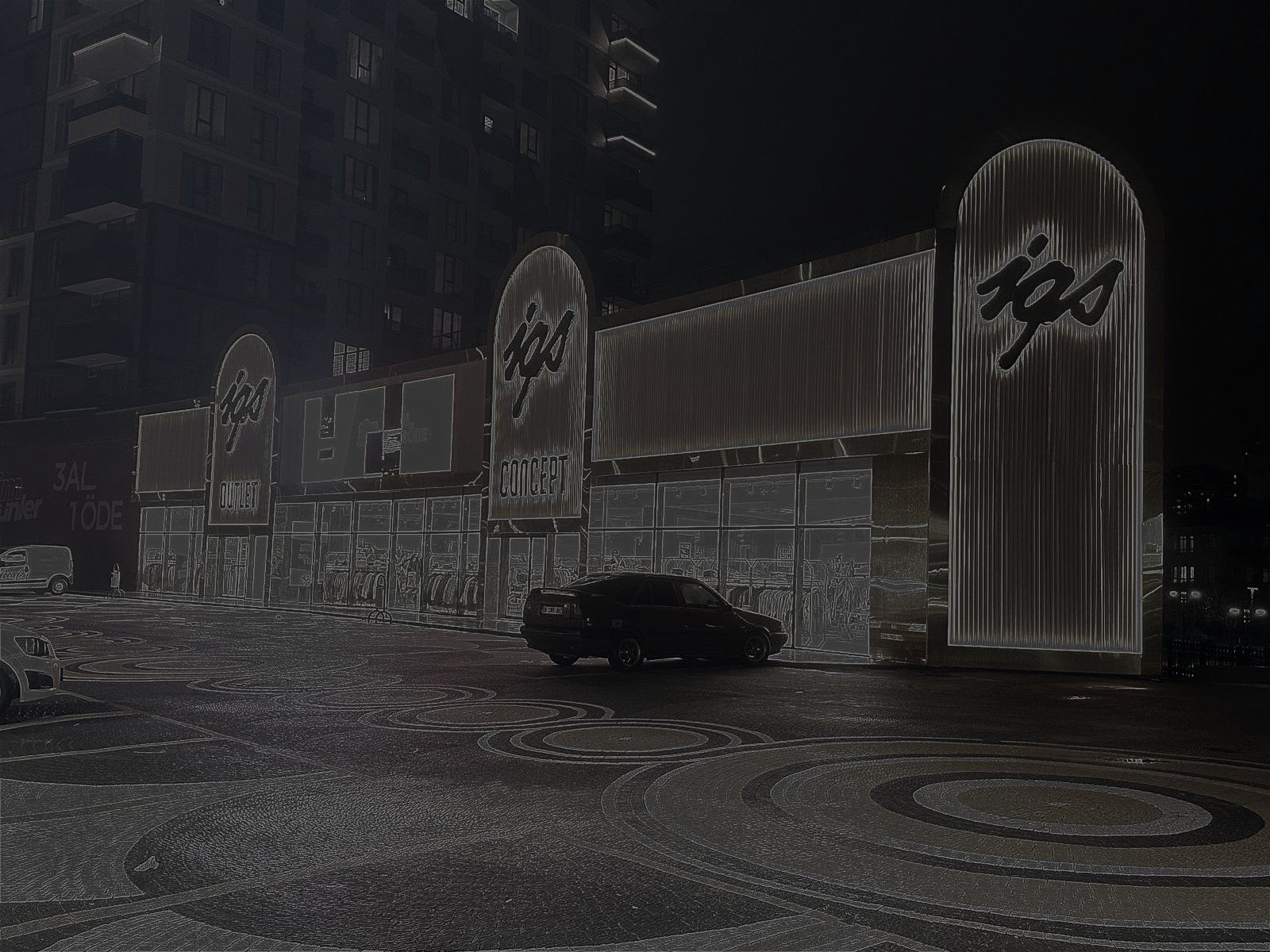 IGS Concept facade with the lights off