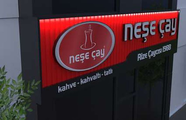Neşe Çay: Işıklı logo kutusu · Kutu harf