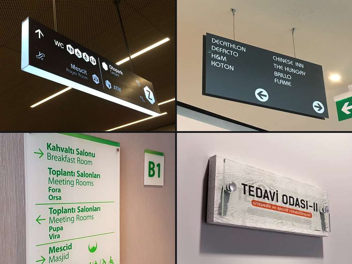 Yönlendirme ve Acil Durum Levhaları: AVM · Otel · Hastane
